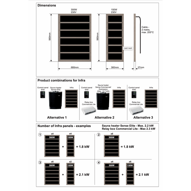 Infra Panel 980X360 150W Svart